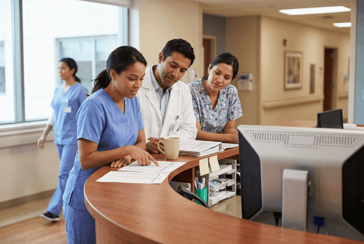 Medical billing specialist reviewing AI-assisted coding for CMS compliance